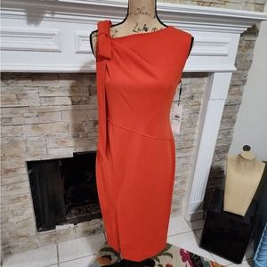 Calvin Klein orange Sleeveless shoulder bow bodycon dress size 8 new!!!‎